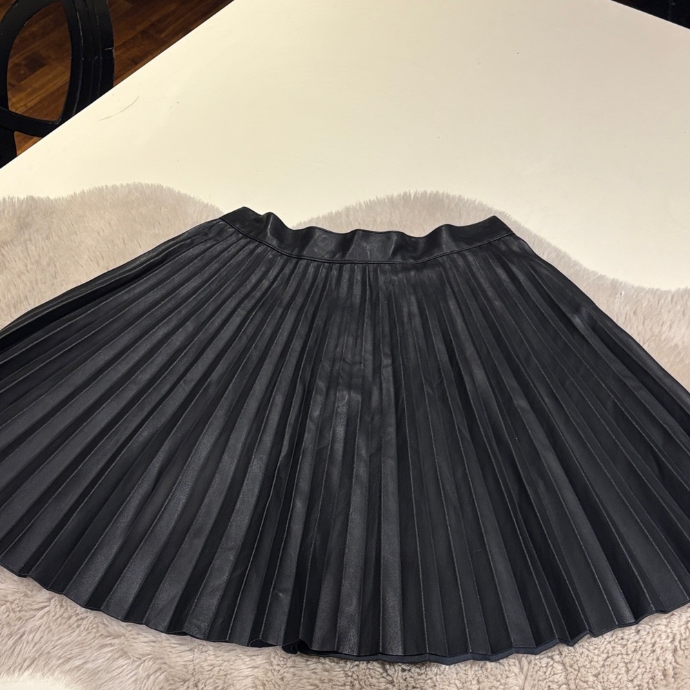 Topshop Black Pleated Faux Leather Skater Skirt